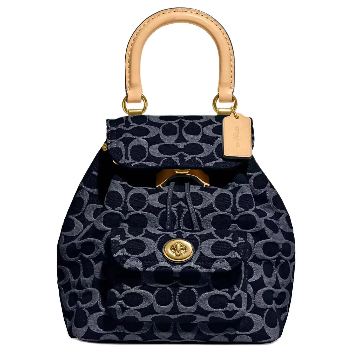 COACH Riya 21 Monogram Logo Fabric Backpack, Small Women's Bag, Casual Style, Blue