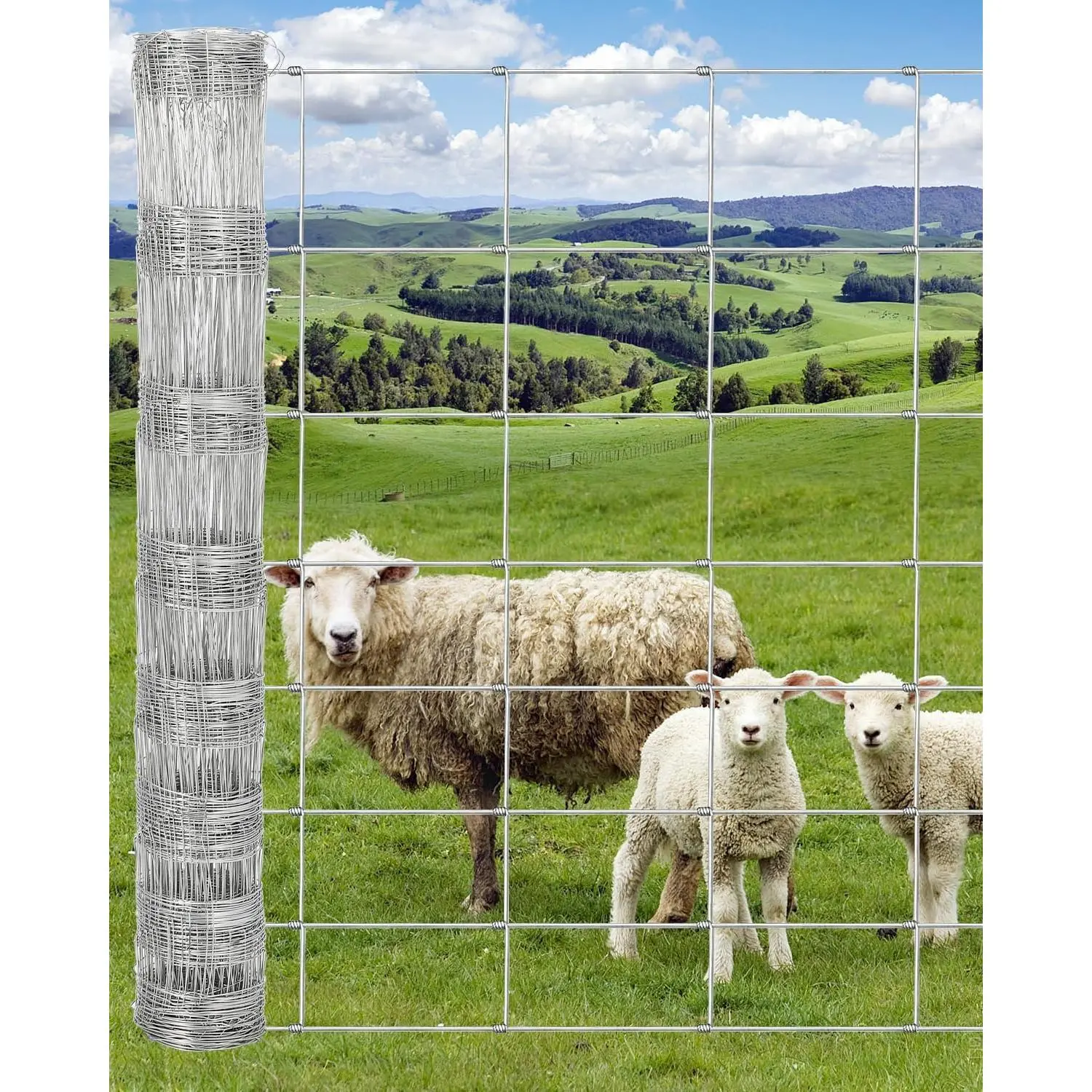 Heavy-Duty Galvanized Woven Wire Farm Fence – Hinge Knot, 14 Gauge – Secure Cattle, Goats, Sheep, Hogs, Horses – Durable Agricultural Perimeter Fencing, 164ft x 4ft