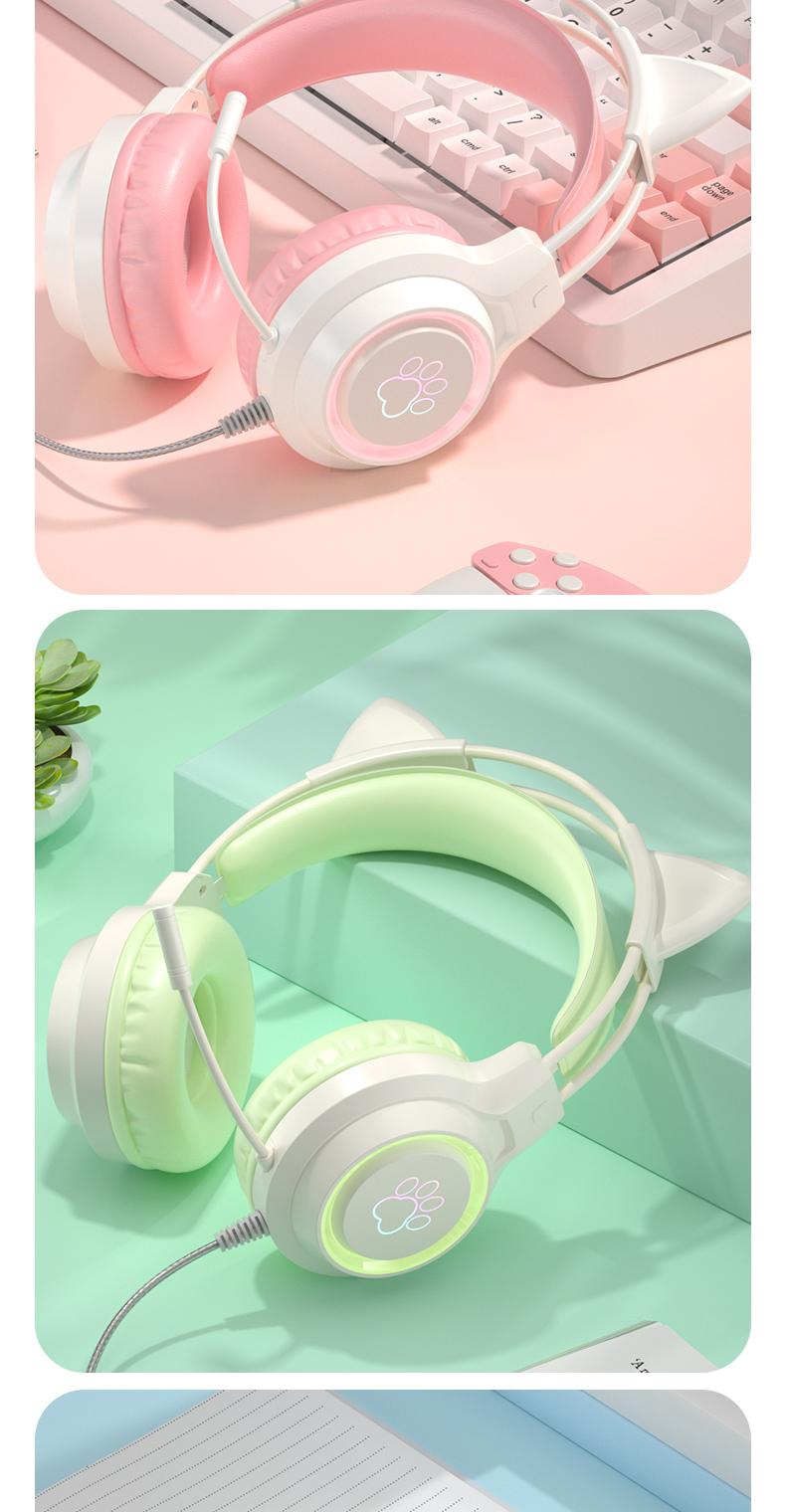 G35 High-Value RGB Gaming Headset with Cute Cat Ear Design, Wired Over-Ear Headphones for PC & Console Games, Multi-Scene Use, PC Gaming Accessories