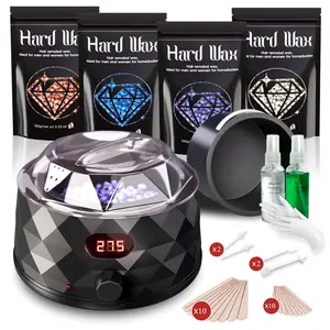 At Home Waxing Kit for Women and Men, Wax Warmer with 4 Packs Hard Wax Beads & Accessories, Suitable for Full Body Legs Face Eyebrows Bikini Brazilian Waxing