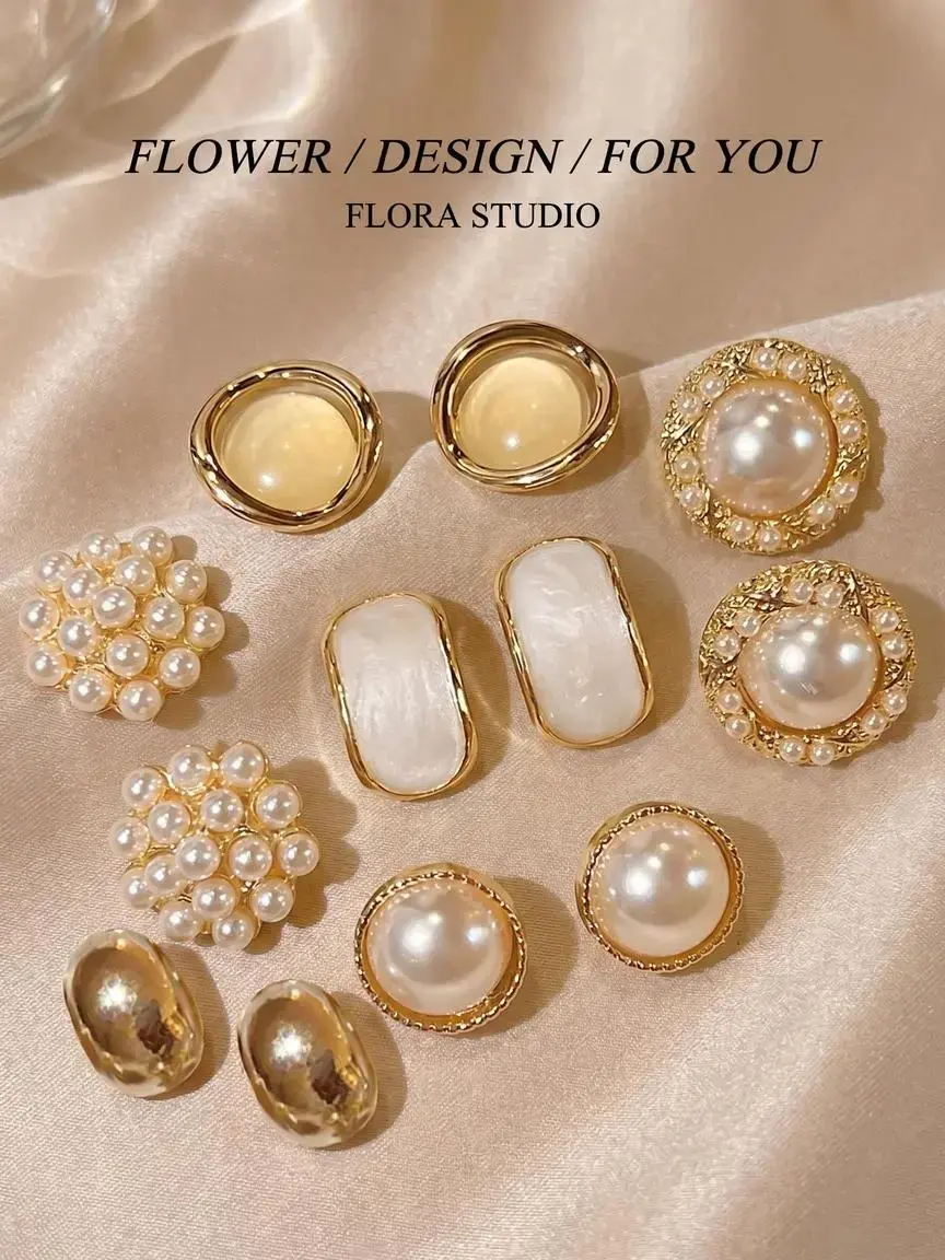 Elegant French Vintage Faux-Pearl Geometric Earrings Set, Summer Jewelry, Simple-Style Women's Versatile Earrings for Daily Commute, 6 Pairs