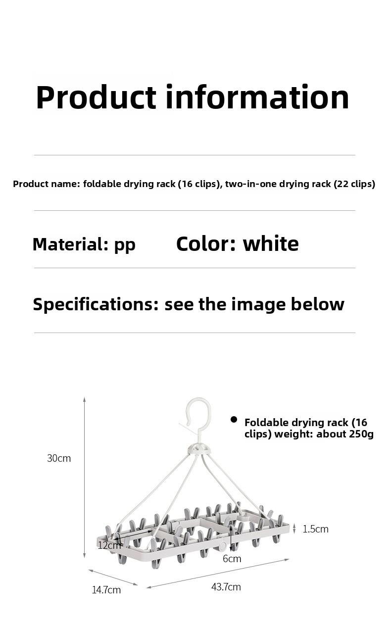 FaSoLa Household Folding Drying Rack, Multi-Clip Sock and Underwear Drying Tool, Multifunctional Windproof 2-in-1 Drying Rack