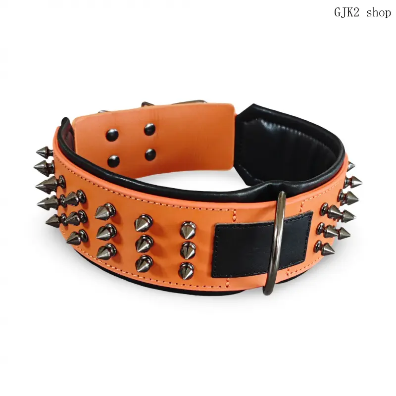 Spiked Studded Dog Collar Padded PU Leather, Adjustable Heavy Duty Pet Collar for Medium Large Dogs