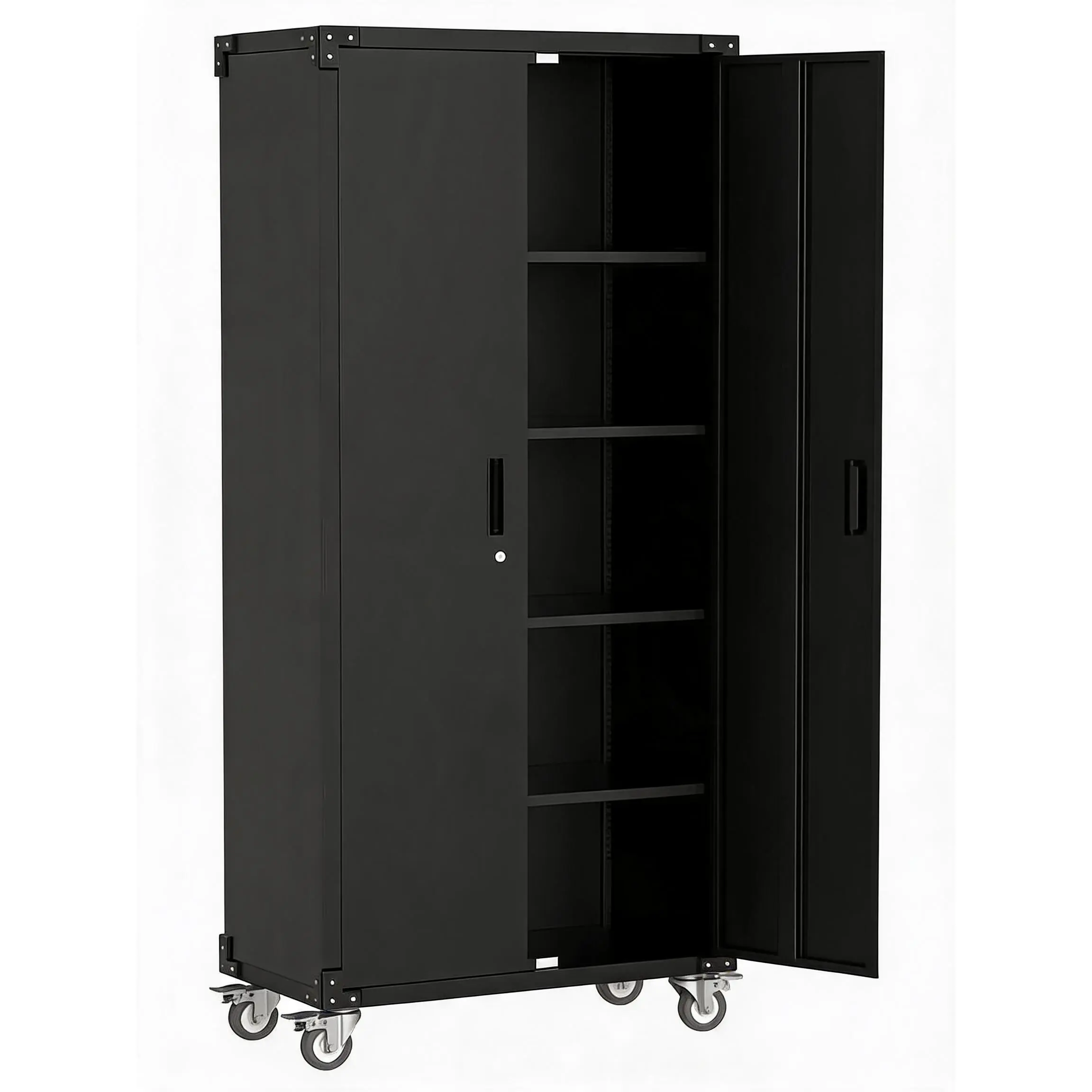 72" Tall Arched Metal Storage Cabinet with Glass Doors & Drawer,Freestanding Pantry Cabinet with Adjustable Shelves, Modern Accent Bookshelf for Dining Room/Living Room, Black