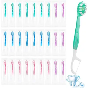 26Pack 5 in 1 Toothbrush & Floss,5 in 1 mini Toothbrush & Floss & Tongue Scraper & Toothpick Set,Disposable Toothbrushes with Toothpaste, Portable Oral Care for Travel Work (1bag) (1 Bag)
