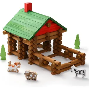 110 PCS Wooden Log Cabin Set Building House Toy for Toddlers, Classic STEM Construction Kit with Colorful Wood Logs Blocks for 3+ Years Oldfidget toys
