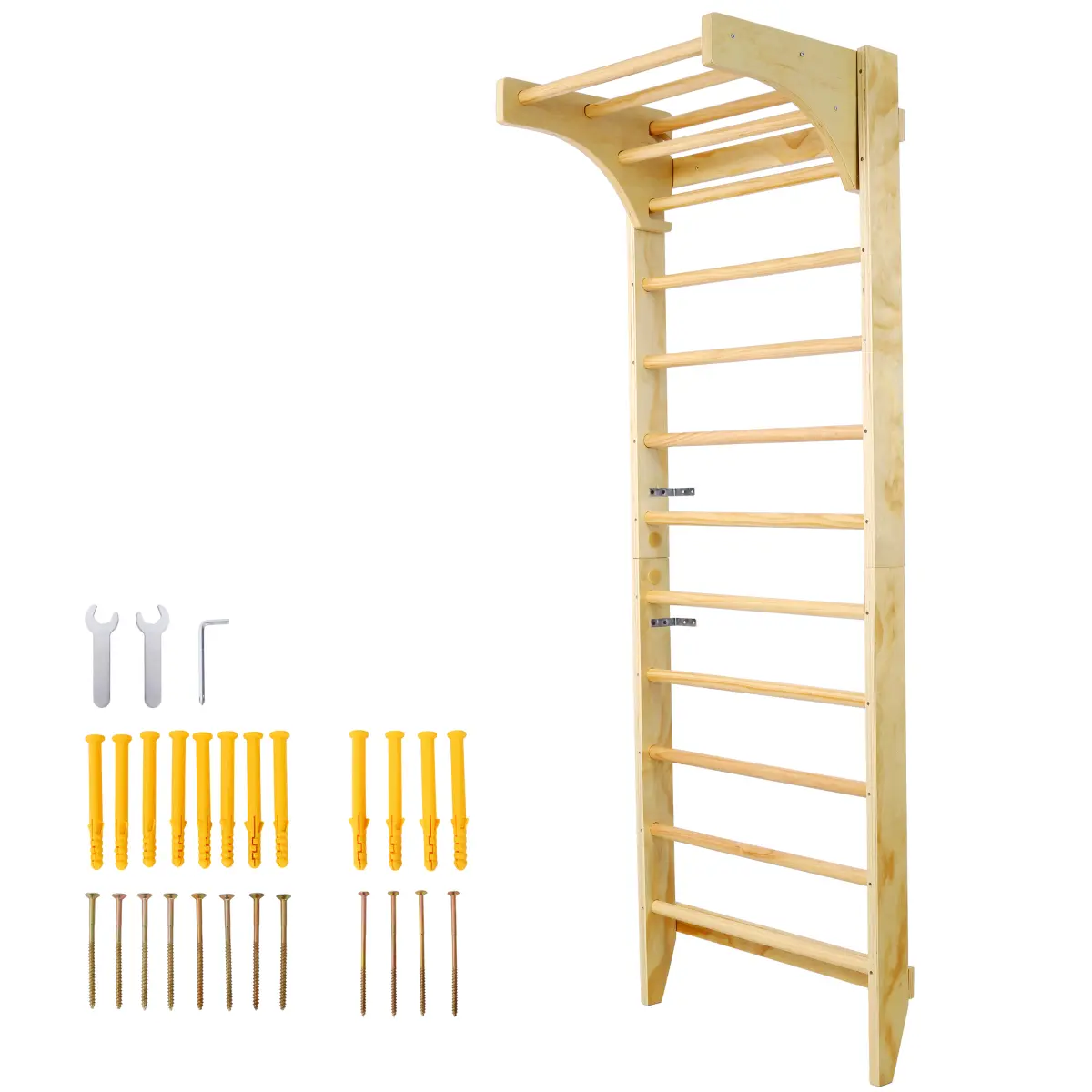 Aobtkel Natural Wood Swedish Ladder Stall Bars Set with Adjustable Pull-up Bar, Mounting Kit for Fitness, Physical Therapy & Gymnastics
