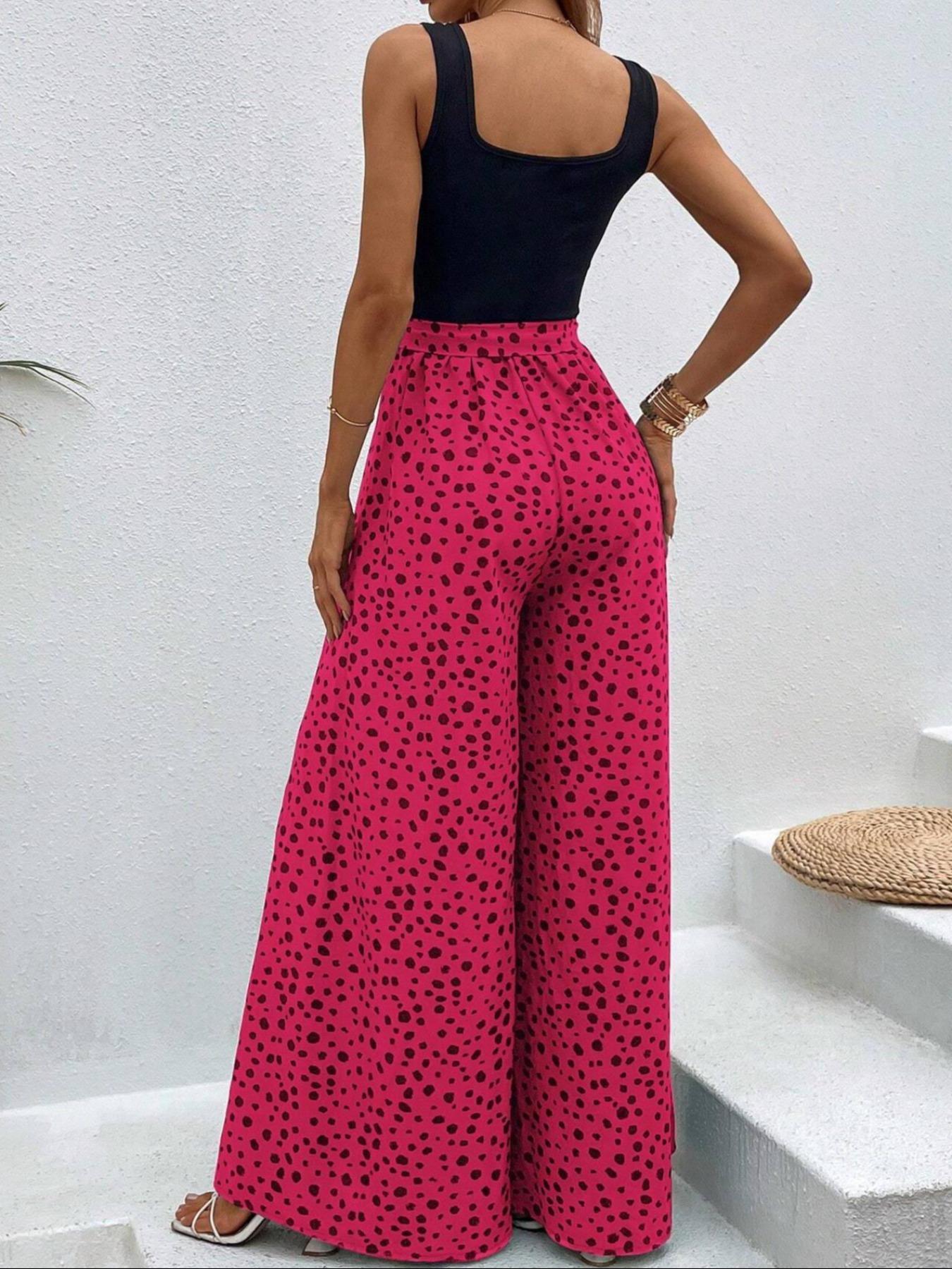 Women's Leopard Print Belted Adjustable Wide Leg Fit Jumpsuit, Casual Jumpsuits Sleeveless Jumpsuit for Summer, Women's Jumpsuit for Daily Wear Everyday Womenswear, Casual Sleeveless Overalls, Casual Style Jumpsuit
