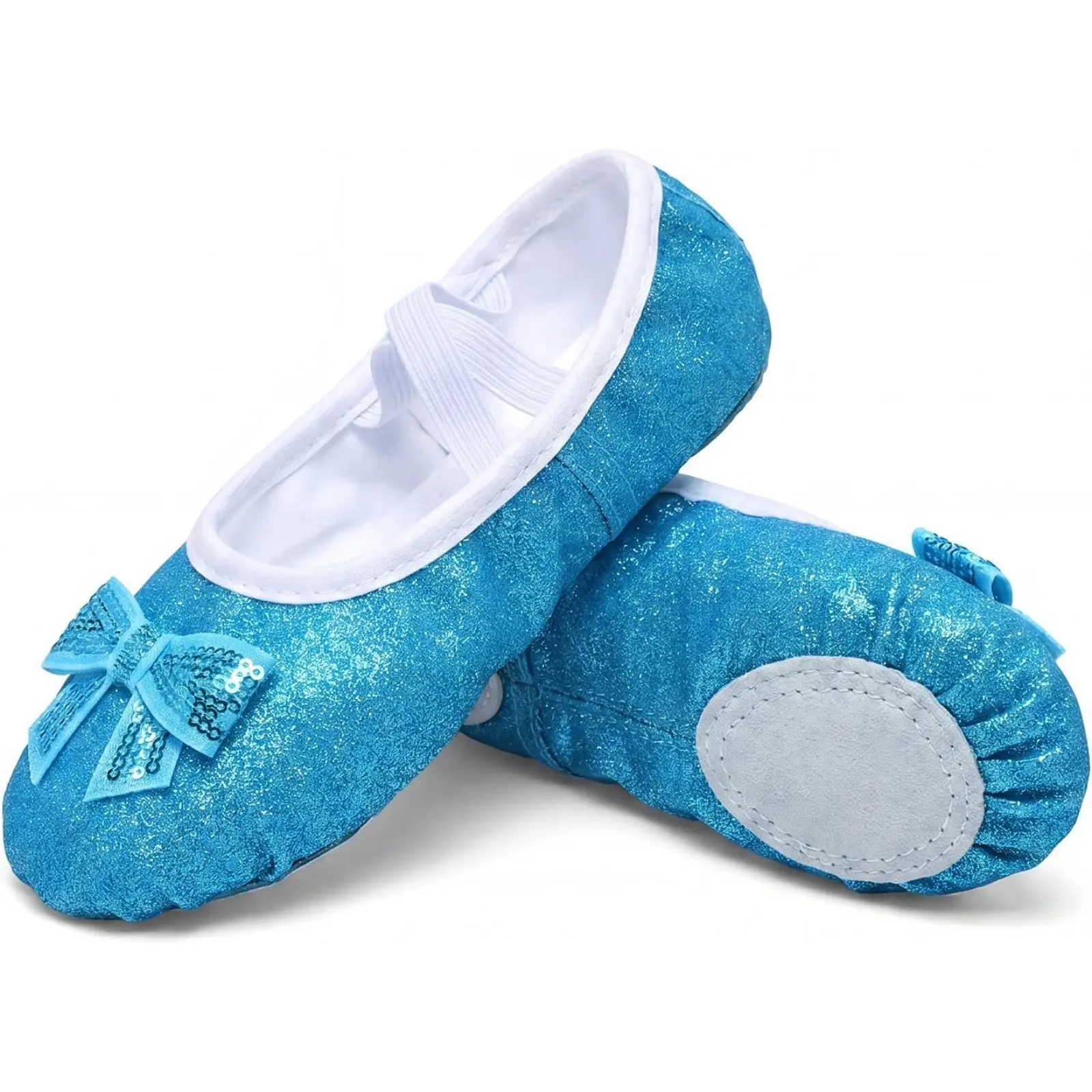 Haloumoning Girls' Suede Glitter Sequin Bow Accents Slip-On Ballerina Shoes, Toddler Sizes Dance Footwear for Gym Yoga, Big Kids' Dancing Shoes