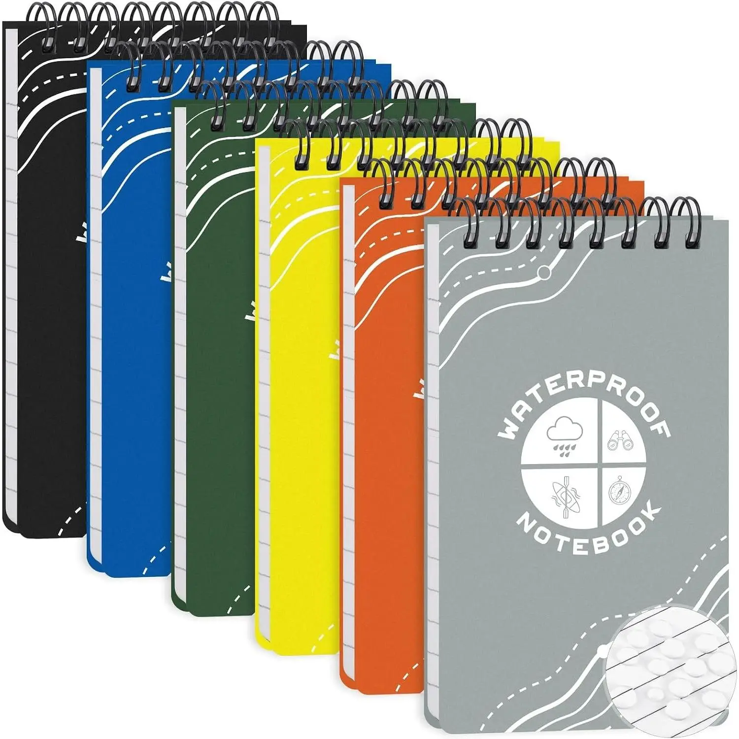 6-Pack Waterproof Pocket Notebook, 3" x 5" Top Spiral Small Notepad | Stone Paper, All-Weather Pages, Smooth Writing, Quick-Dry, Pocket Size For Outdoor Work, School, Patrol, TravelGift