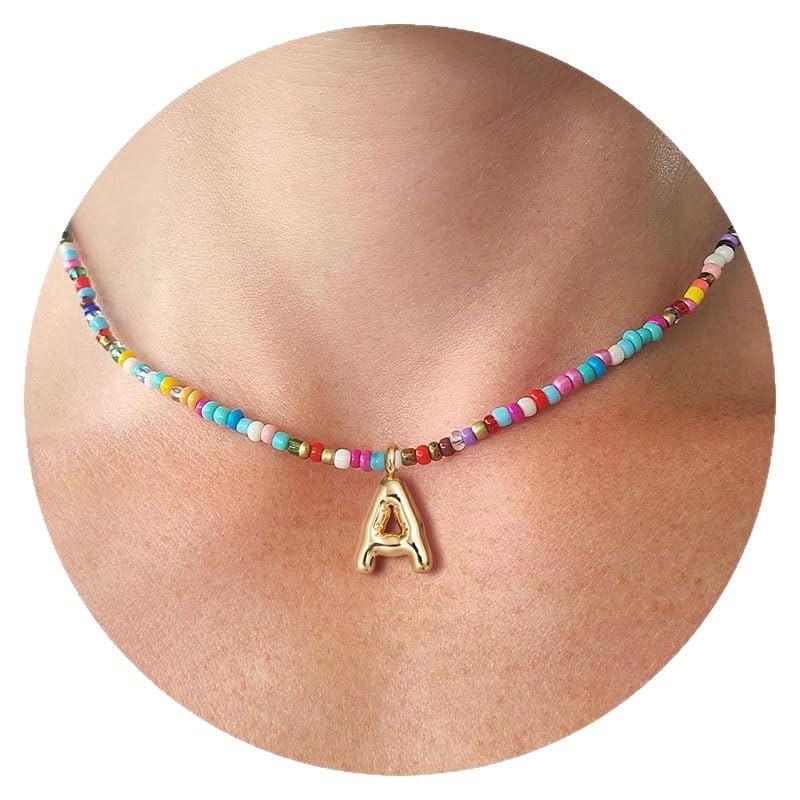 Jstyle vacuum 18k gold plated Colorful Letter Necklace for Women Bubble 26 Letter Necklace Handmade Beaded Necklace Dainty Cute Beach Boho Necklace Jstyle vacuum 18k gold plated Colorful Letter Necklace for Women Bubble 26 Letter Necklace Handmade Beaded Necklace Dainty Cute Beach Boho Necklace
