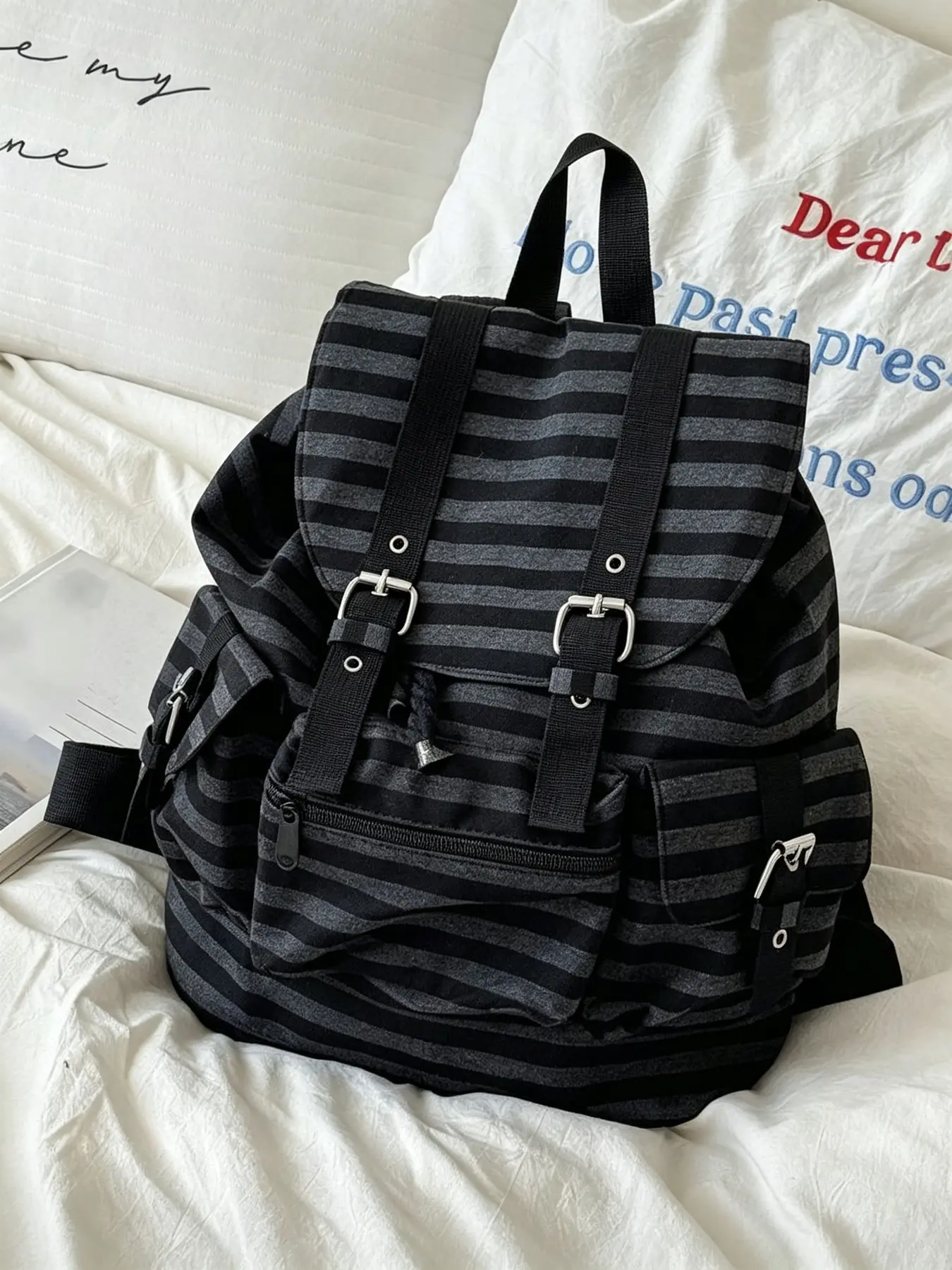 Minimalist Large Capacity Multi Pocket Striped Backpack For School And Daily Commute Perfect Back To School Essential For Teenagers College Students And Travelers