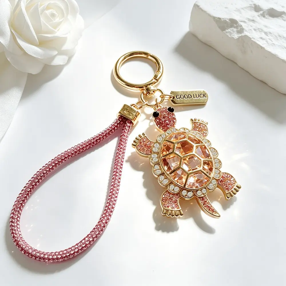 Women Sea Turtle Keychain, Faux Crystal Turtle Key Ring with Rhinestone Strap, Cute Animal Charm Pendant, Perfect Gift for Birthday & Back to School