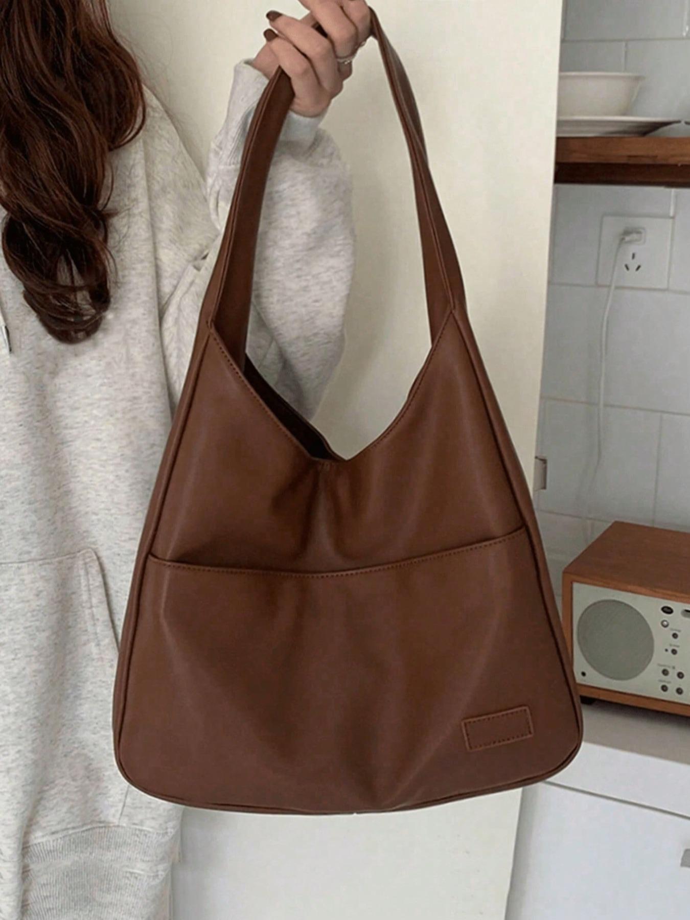 Women's Solid Color Shoulder Bag, Fashionable Large Capacity Tote Bag for Work & Daily Used, Casual Trendy Versatile High-quality Daily Commuting Bag, Everyday Shoulder Bag, Crossbody Tote Bag