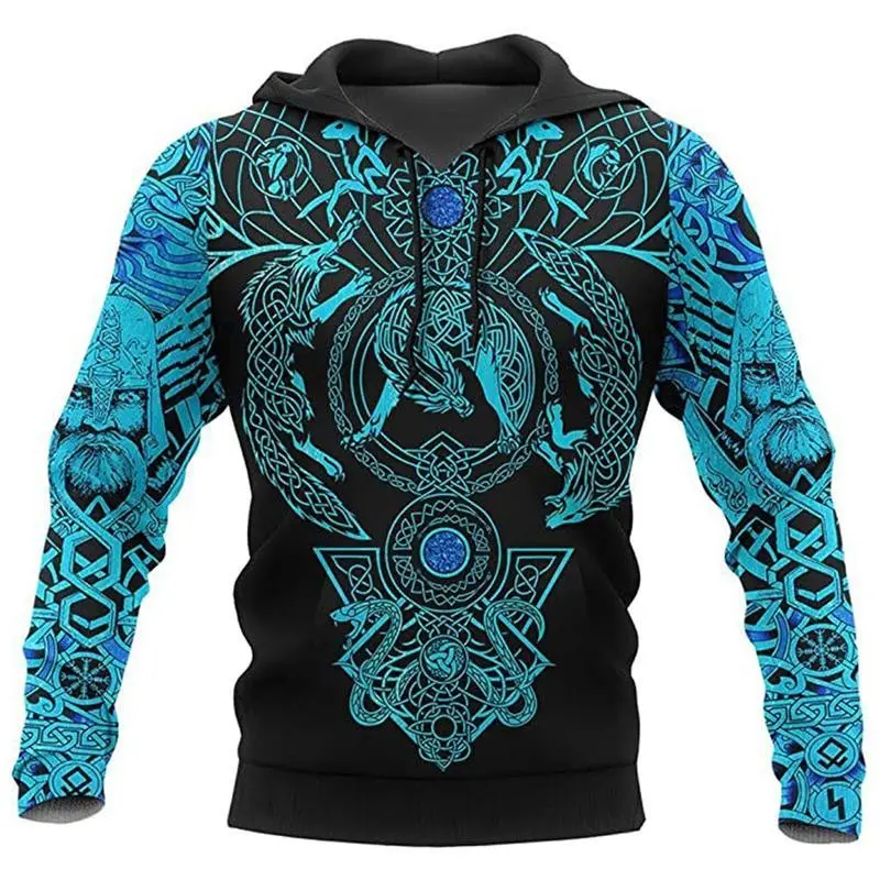 Viking Warrior Digital Printed Pullover Sweater Men's Casual Sports Hoodie