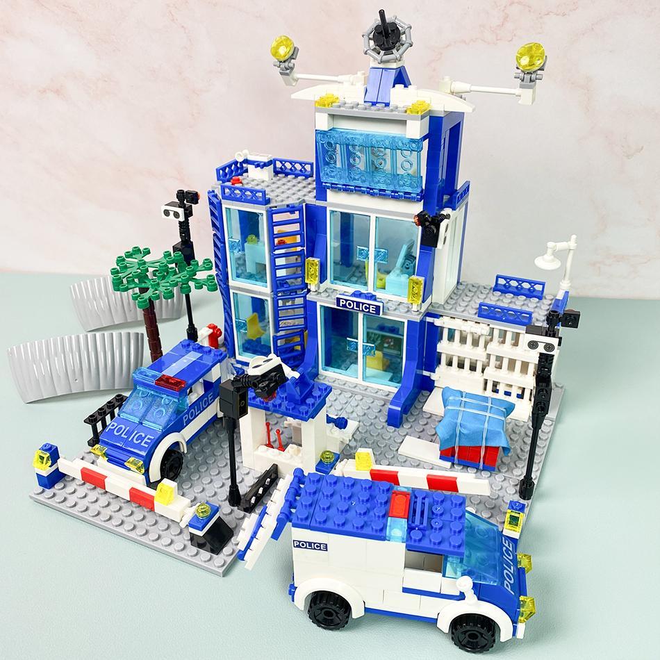 City Police Station Building Blocks Set, 1 Set Boys DIY Car Figures Bricks Toys, Birthday Gift for Children & Adults