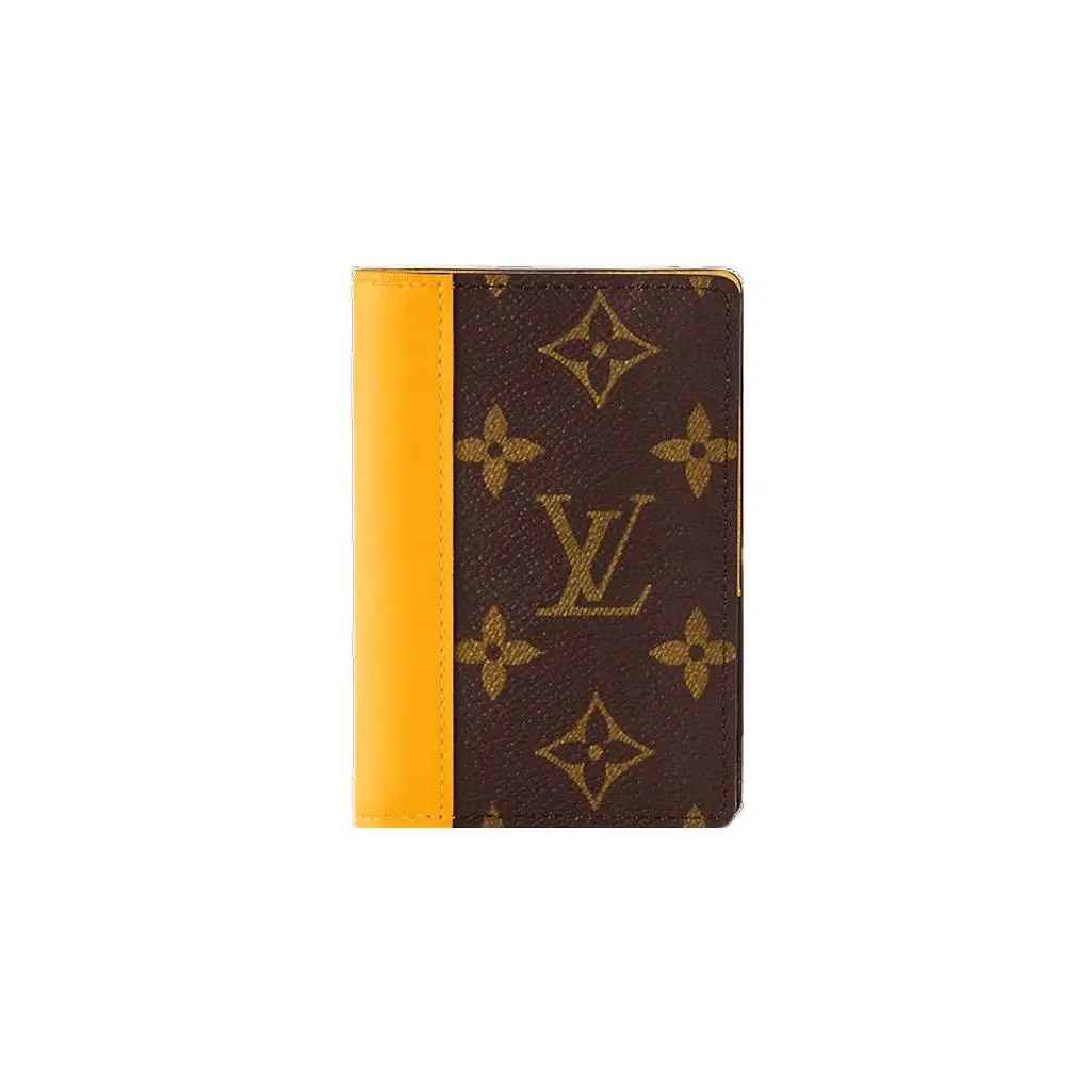 Louis Vuitton Flip-Fold Men's Wallet, Monogram Macassar Coated Canvas, Brown & Yellow, Fabric-Lined Logo Cowhide Design, Fabric-Lined Men's Wallets, Logo Men's Wallets