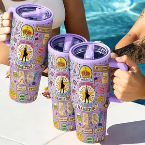 40oz Hamilton Broadway Musical Tumbler, Vintage Quote Pattern, Stainless Steel Insulated Travel Coffee Cup, Ideal Gift for Musical Lovers