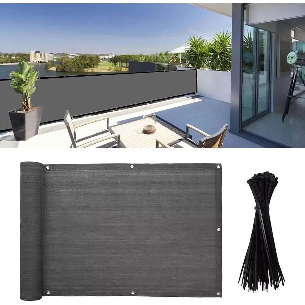 4x16Ft Balcony Cover, Outdoor Fence Privacy Screen with Sunshade, Wind & UV Protection for Patio, Apartment Railing (Dark Grey), Balcony Privacy Screen