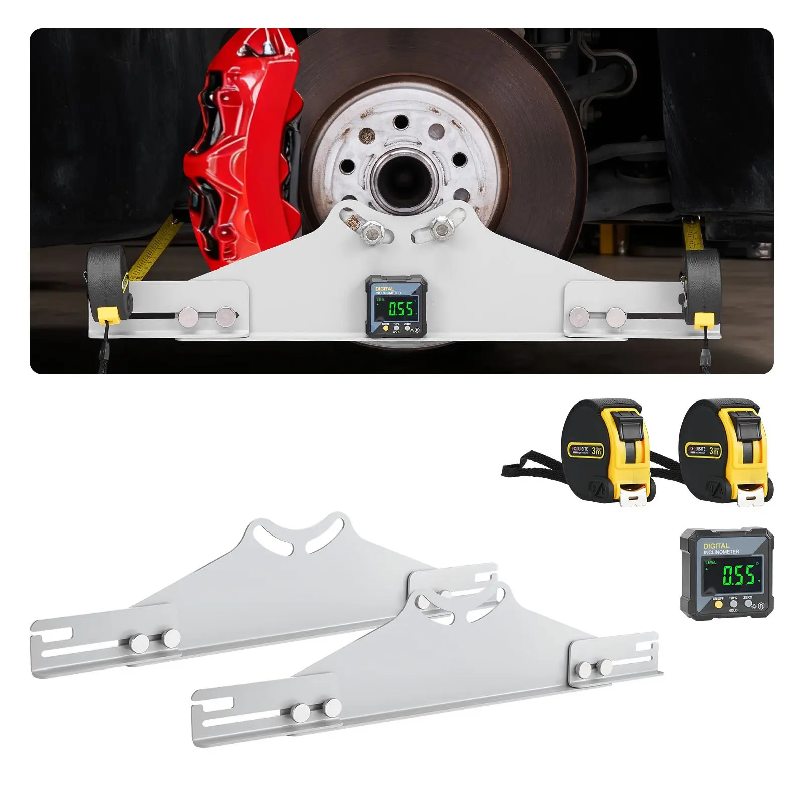 【DealsForYouDays】VEVOR 5522-a Wheel Alignment Tool Kit, 2 PCS Carbon Steel Heavy-Duty Toe & Camber Plates, Digital Angle Finder, 2 Measuring Tapes, 0.2° Accuracy 7.7 lbs/3.5 kg Tools for Home Car Truck SUV Use, Alignment Tools