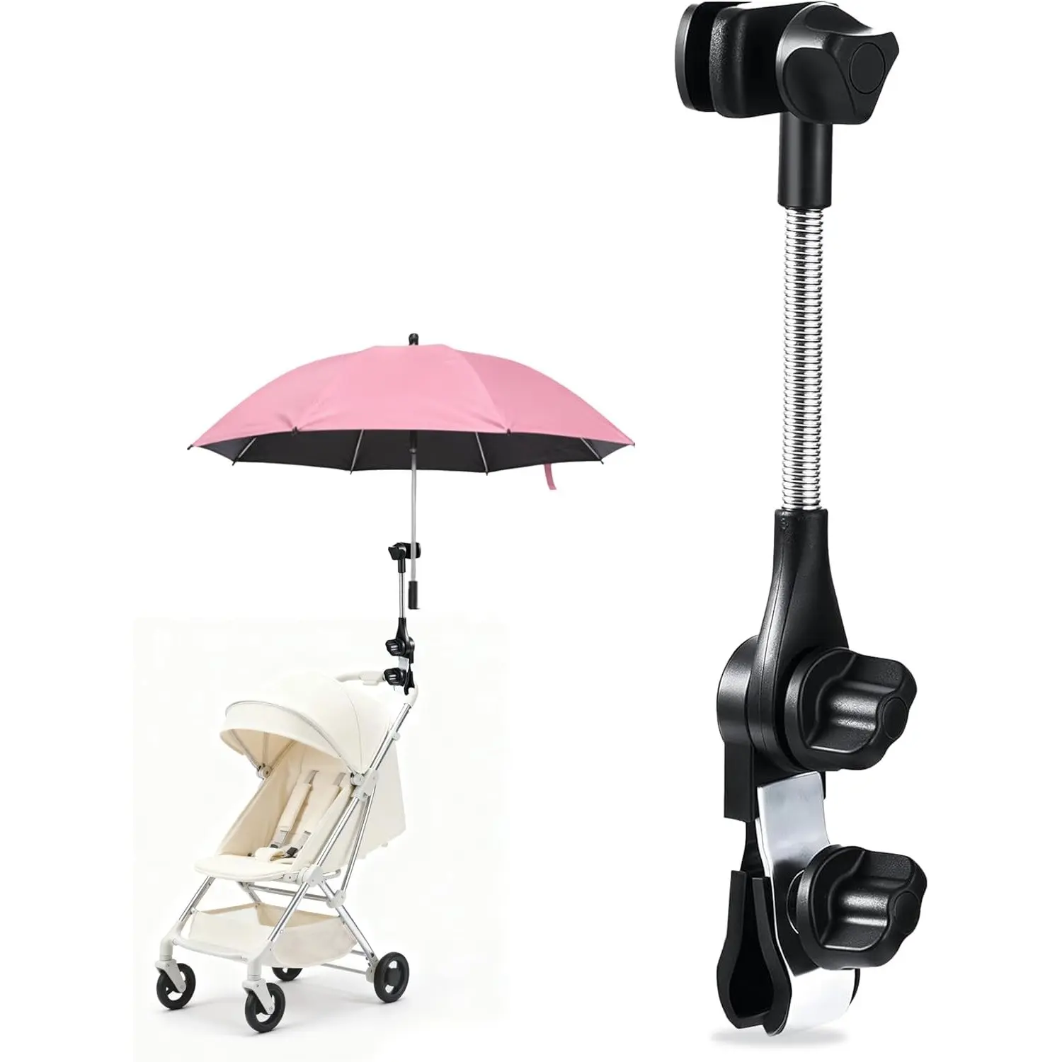 360-Degree Adjustable Universal Umbrella Clamp | Hands-Free Sunshade Bracket Compatible with Strollers, Bicycles, Wheelchairs, Beach Chairs and Golf Carts