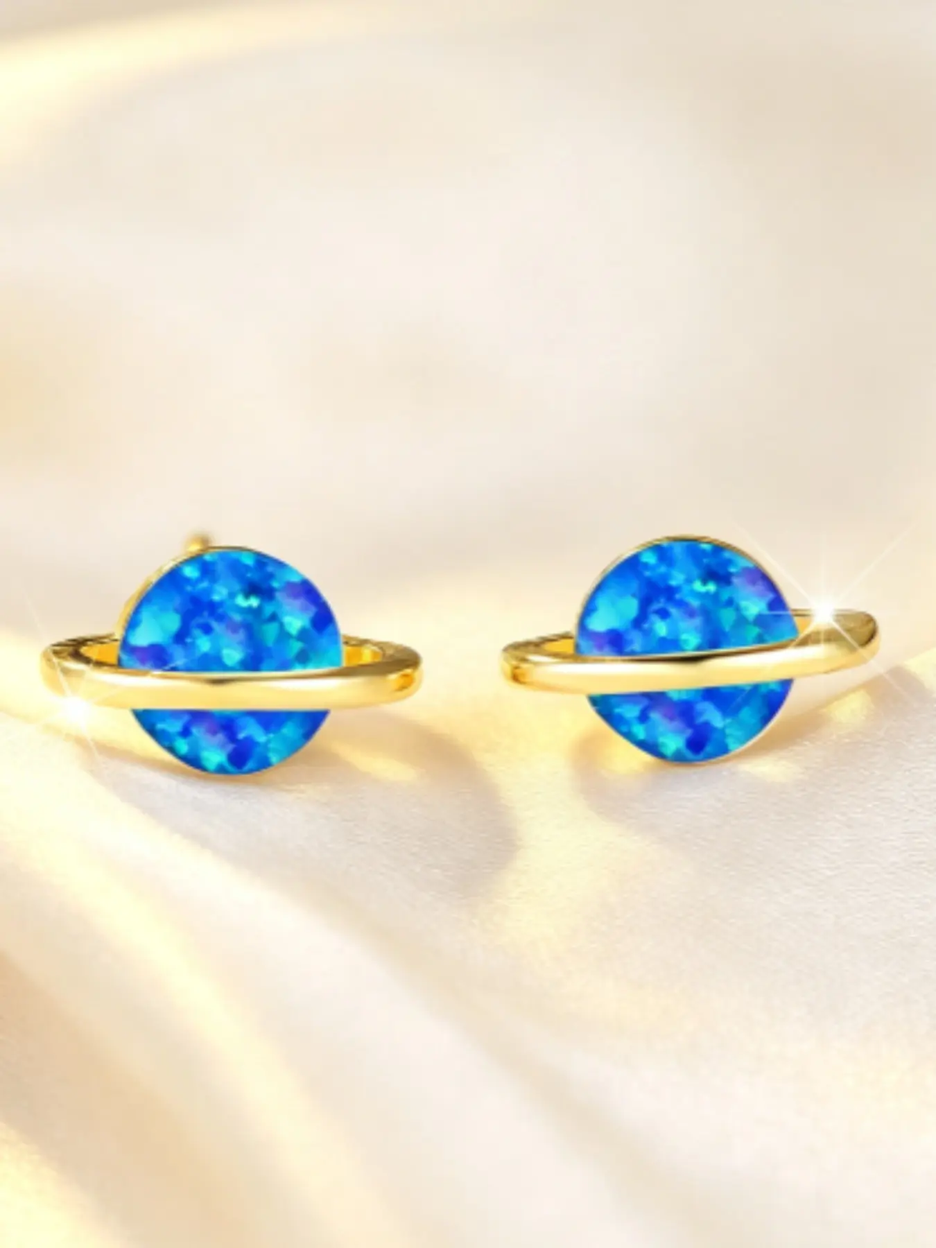 1 Pair Australian Boulder Star Planet Studs, Elegant Small Luxury Style, Mystical Vibe, Perfect for All Seasons, Copper Chain Material