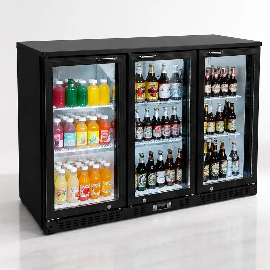 ARCH Black Aluminum Beverage Refrigerator - 53-Inch 3-Glass Door Back Bar Fridge, 11.3 Cu.Ft, 480-Can Storage, 167.60 lb, 20.50" W x 53.20" D x 35.40" H, for Restaurants & Bars, Metal-Look Wine Cabinets, Indoor Home Cupboard to Light Up Your Space, Displa