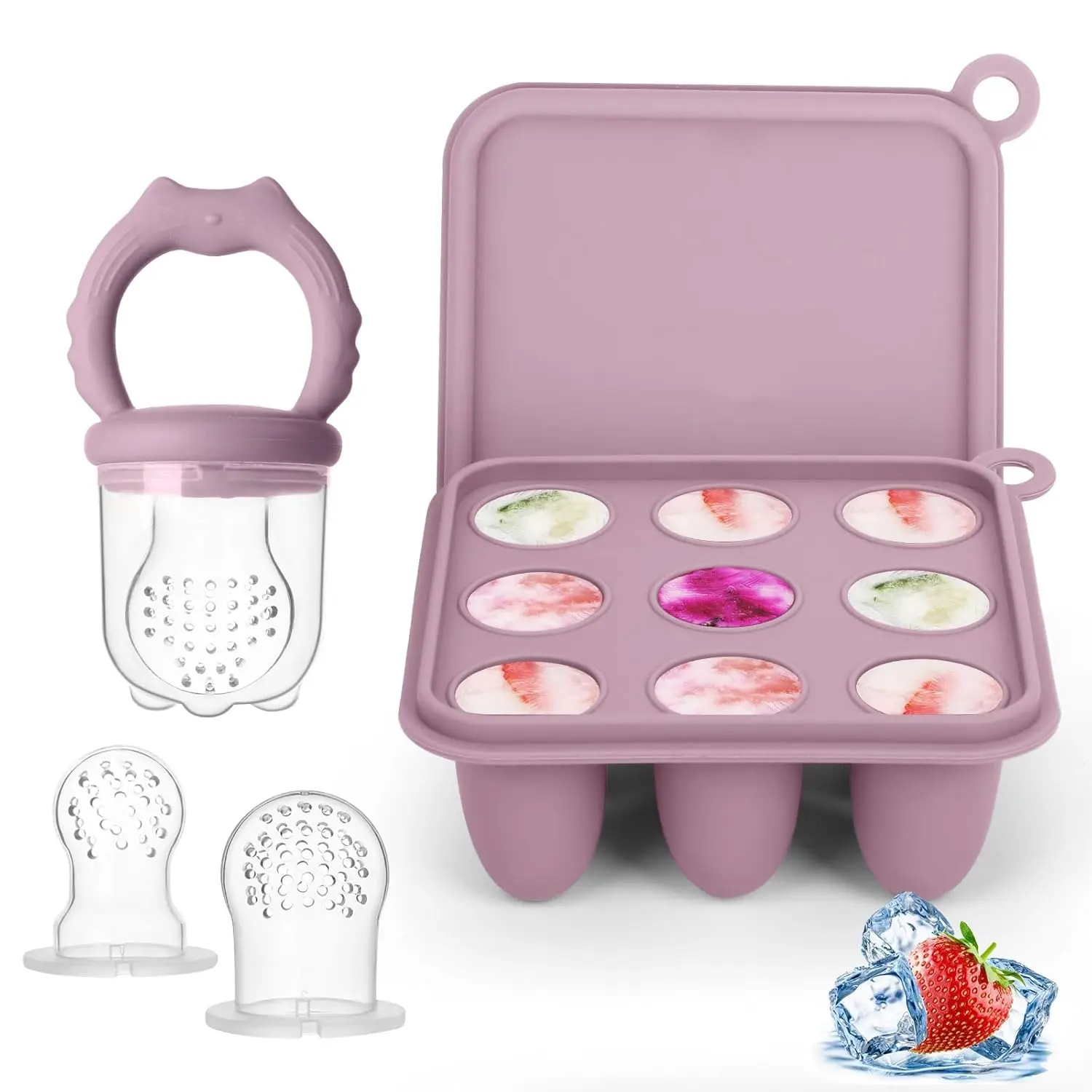 Baby Fruit Food Feeder Breastmilk Popsicle Molds, Silicone Food Freezer Tray  Cooling Teething Relief, Baby Food Feeder  Safe Infant Self Feeding, Includes 3 Extra Food Pacifier New model dinnerware utensil led plate spoon bowl