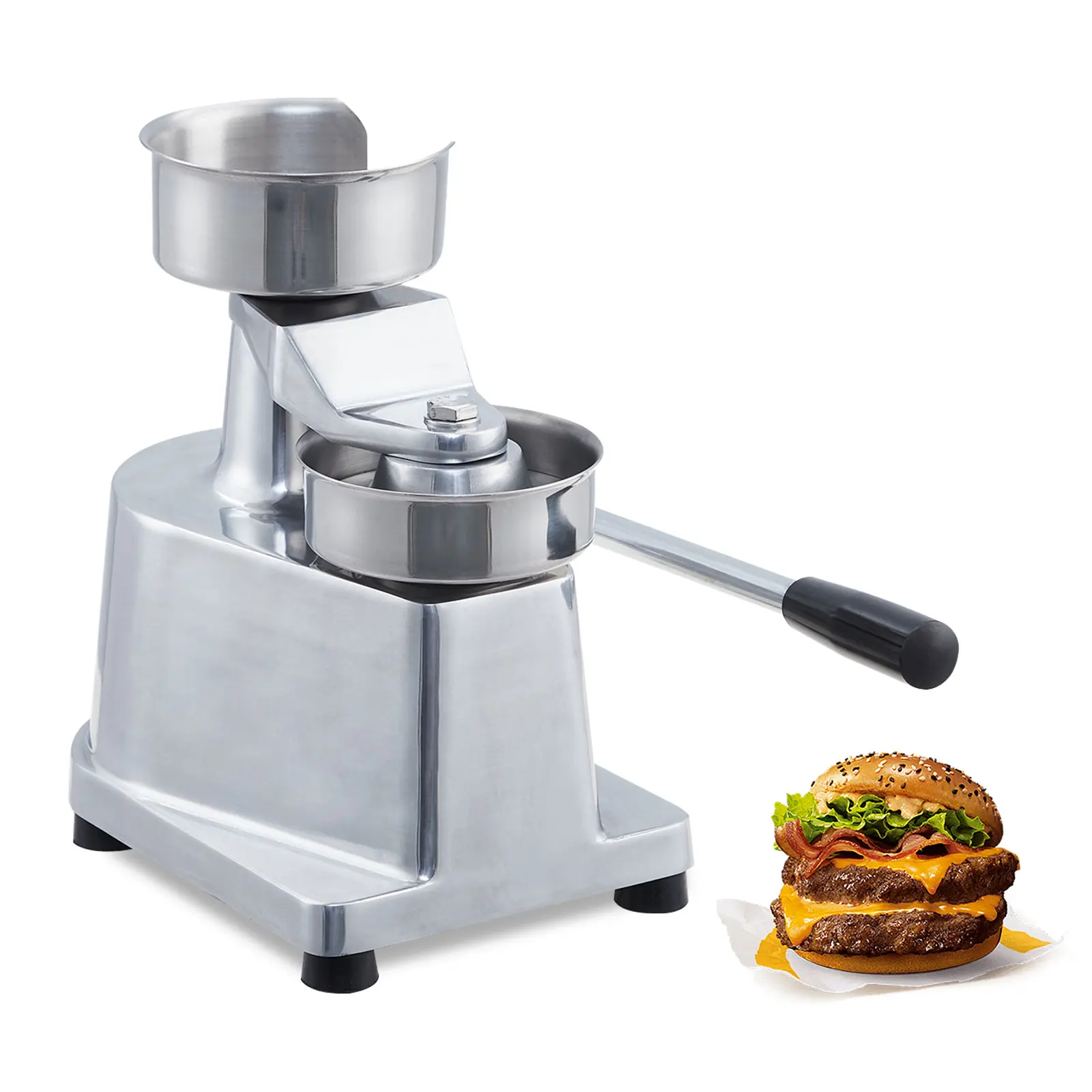 6/4 Inch Heavy Duty Burger Patty Maker – Non-Stick Hamburger Patty Press with 1.4" Tray Depth, 500 Patty Papers,Heavy Duty Meat Forming Processor Stainless Steel Bowl Burger Press Machine, Kitchen Meat Forming Processor