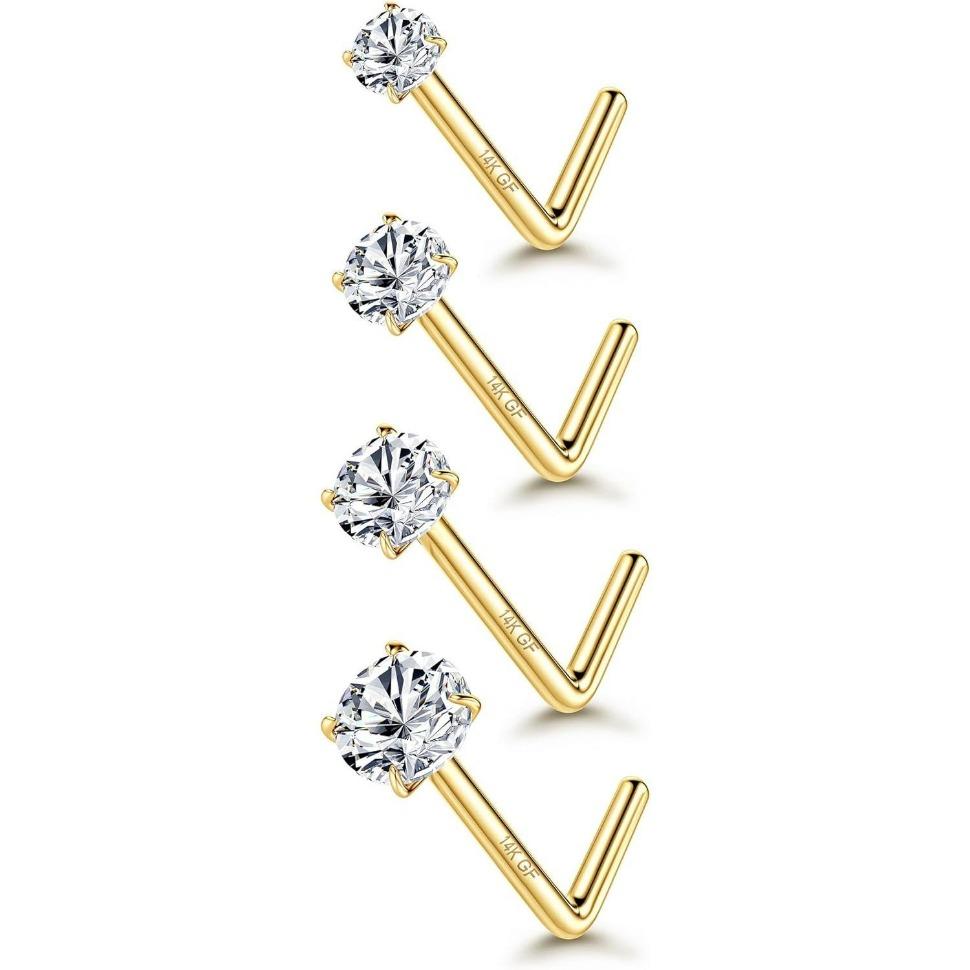 Jstyle 4 Pcs Golden Plated Nose Studs 20G Stainless Steel Stud Nose Ring 1.5-3mm Round CZ Simulated L Bend Nose Stud Hypoallergenic Nose Piercing Jstyle 4 Pcs Golden Plated Nose Studs 20G Stainless Steel Stud Nose Ring 1.5-3mm Round CZ Simulated L Bend Nose Stud Hypoallergenic Nose Piercing