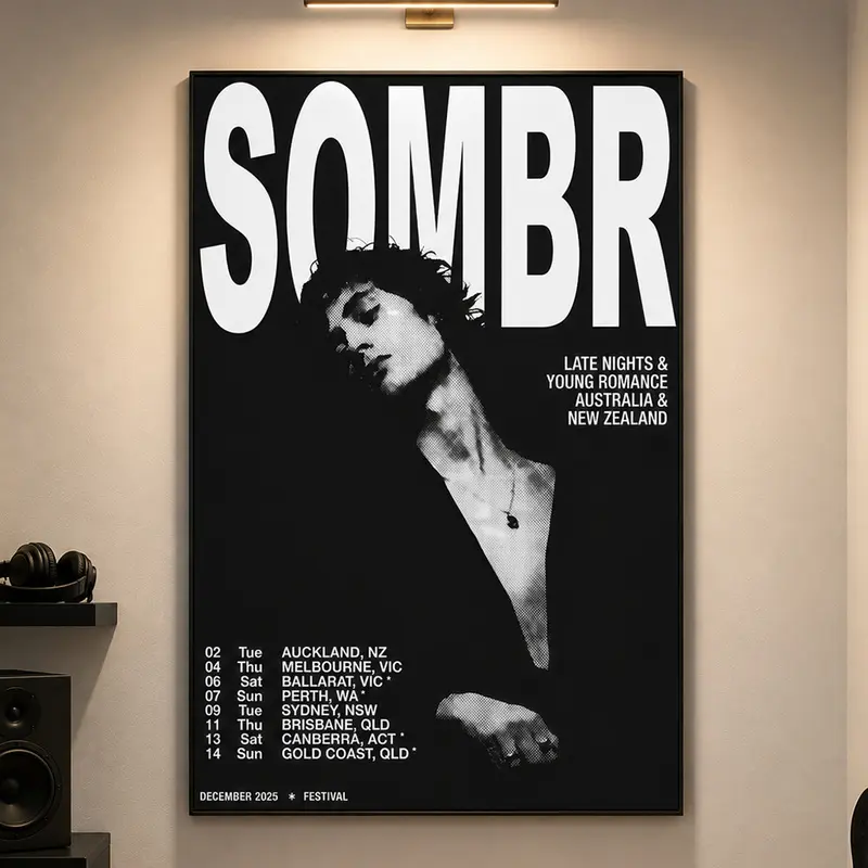 Singer-Themed Vintage SOMBR Tour Canvas Poster, Classic Print Design, Creative Wall Art, Above-Bed Decor for Dark Indie Room Aesthetic, Music Poster, Concert Wall Art, Bedroom Decor, Dorm Room Poster, Gift for Music Fans