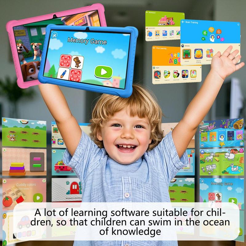 10.1 Inch Tablet, Android Tablet with Parental Control Function, Educational & Entertainment Tablet with Silicone Case, Ideal Gift Choice