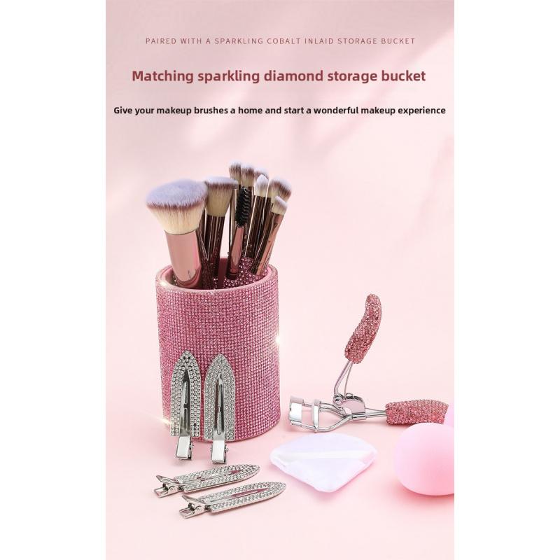 JOS 28-Piece Diamond Encrusted Makeup Brush Set for Women - Pink Glitter Brushes, Hand Bowl, Lash Tools, Full Beauty Kit for Flawless Looks, Luxurious Series, Nylon Bristles eyebrow  pluck birthday idea micro applicator brush dramatic metal curle fir get