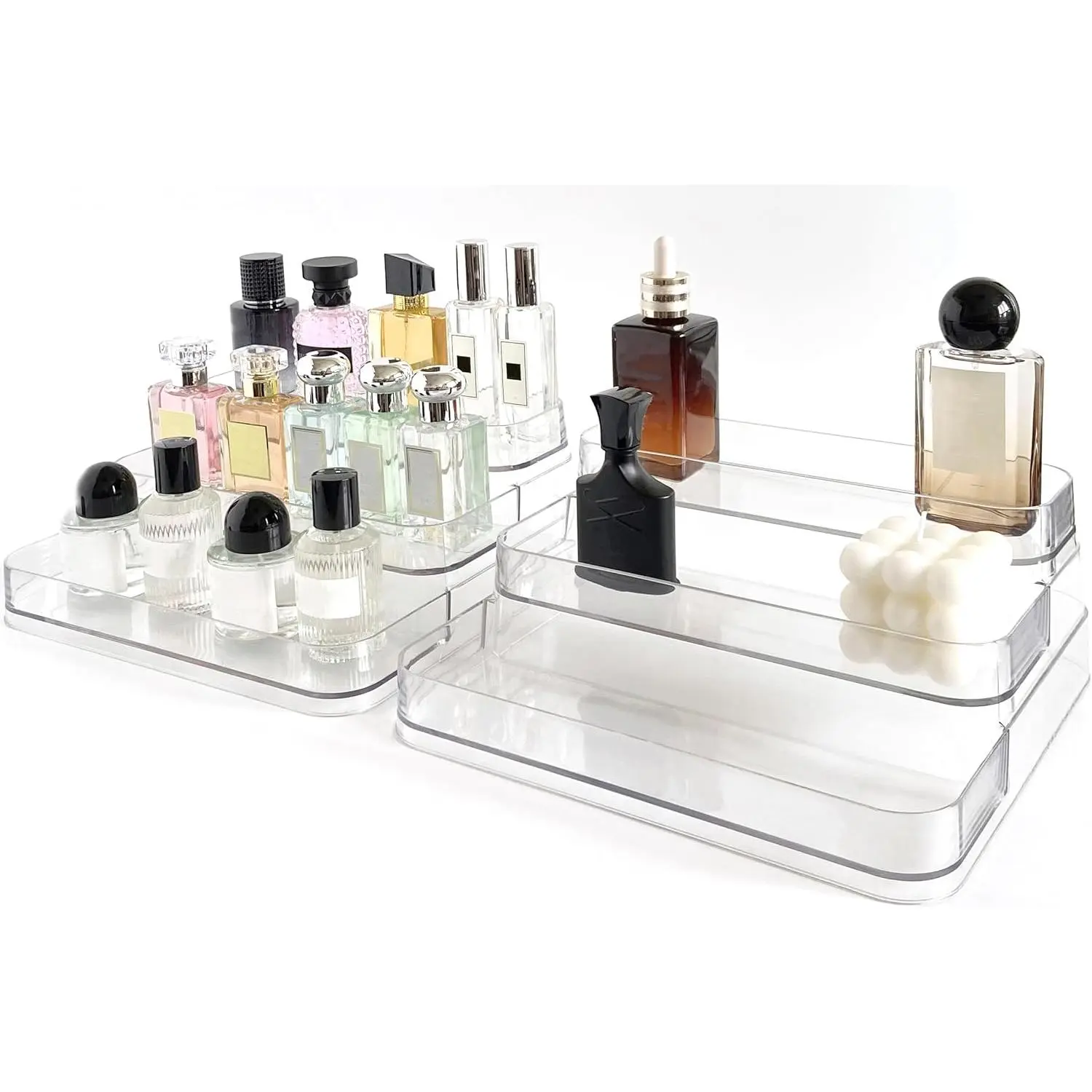 Perfume Organizer - 2 Pack Three-Tiered Shelf - Perfume Lotion Skincare Stand, Spice Vitamins Medicine Bottles Holder,Sturdy Clear Rack for Kitchen Bathroom Countertop Cabinet Storage
