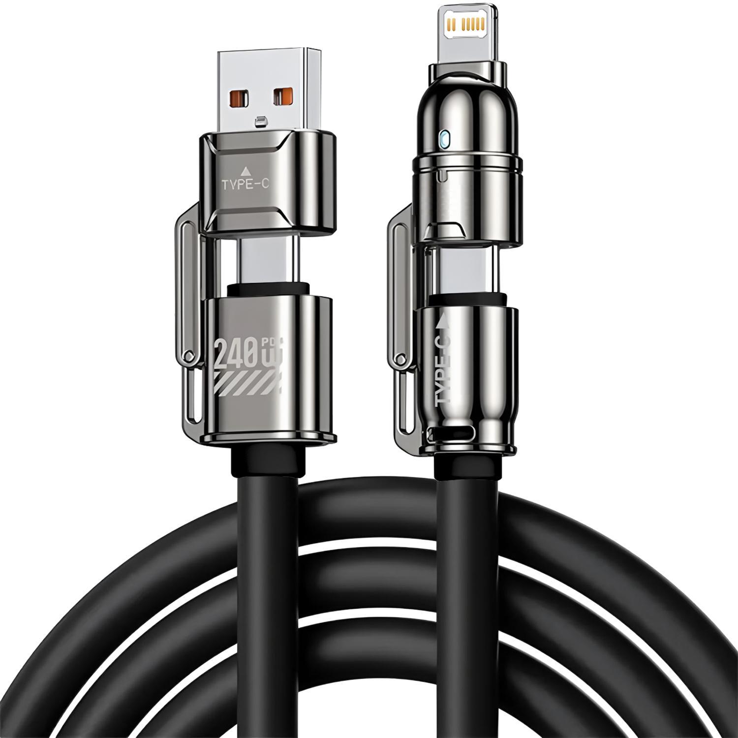 240W 4-in-1 Fast Charging Data Cable, Multifunction Cellphone Charging Cable Compatible with Type-C & iOS Devices, Phone Accessories #GLOBAL PICKS