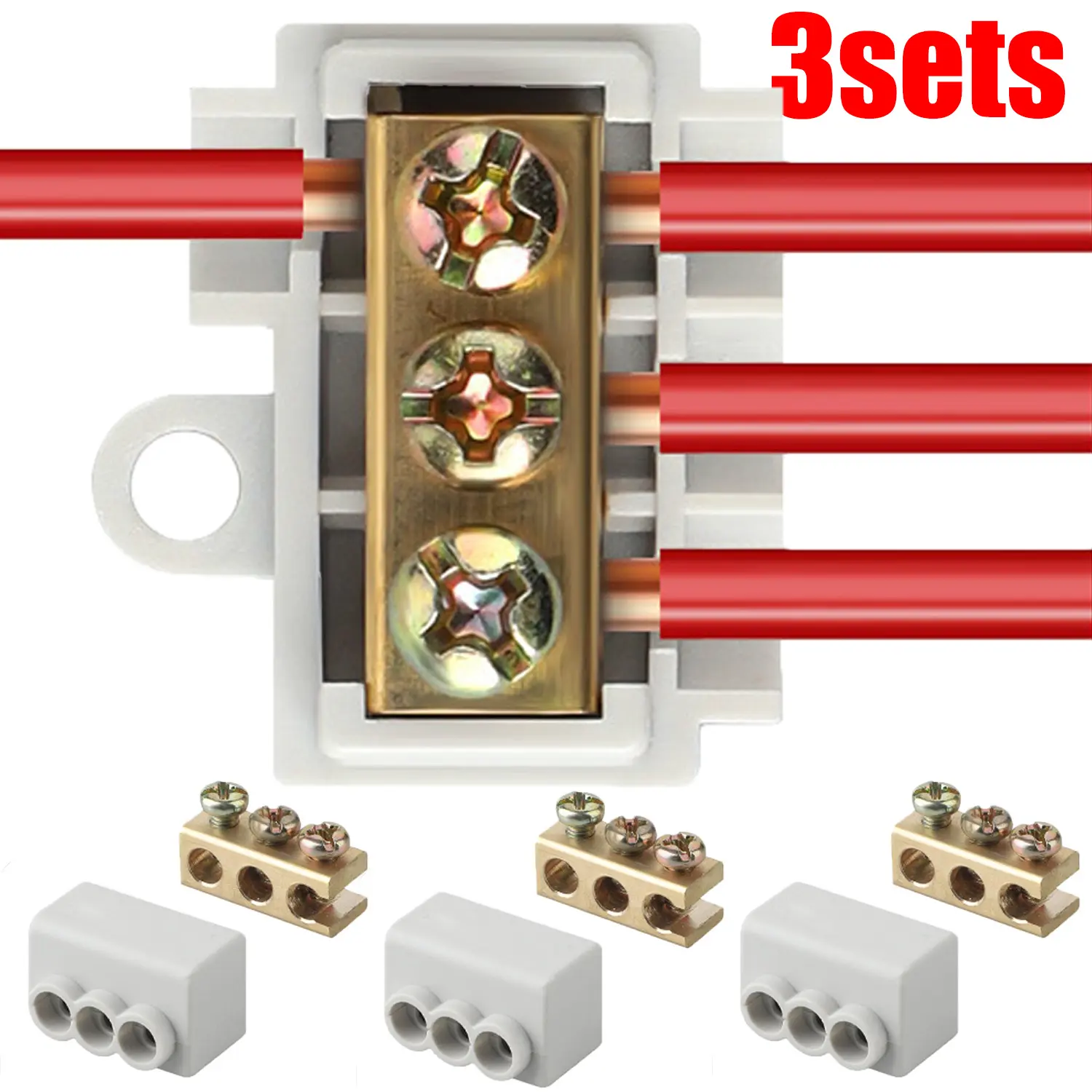 3 sets of terminal blocks, household wire connectors, splitters, connectors, and one in three out branch clamp terminal blocks