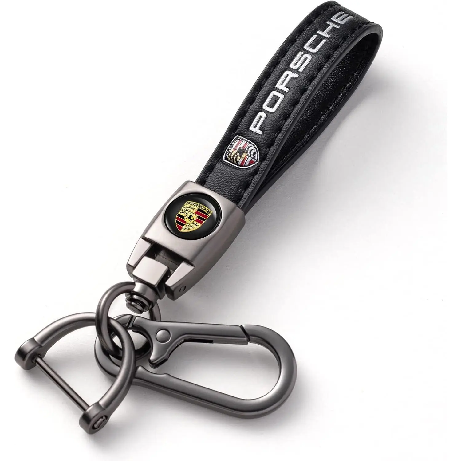 Car Keychain Keyring for Automobile,Leather Key Chain Compatible With Porsche Panamera Cayenne Macan Boxster Taycan Cayman 718 911 KeyFob Holder Replacement