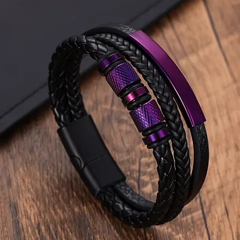 1pc Magnetic Stainless Steel Bracelet For Men & Women, Fashionable Bracelet, Multi-Layer Magnetic Clasp PU Leather Wristband, Vintage Unisex For Parties, Men’s Punk Jewelry Gift