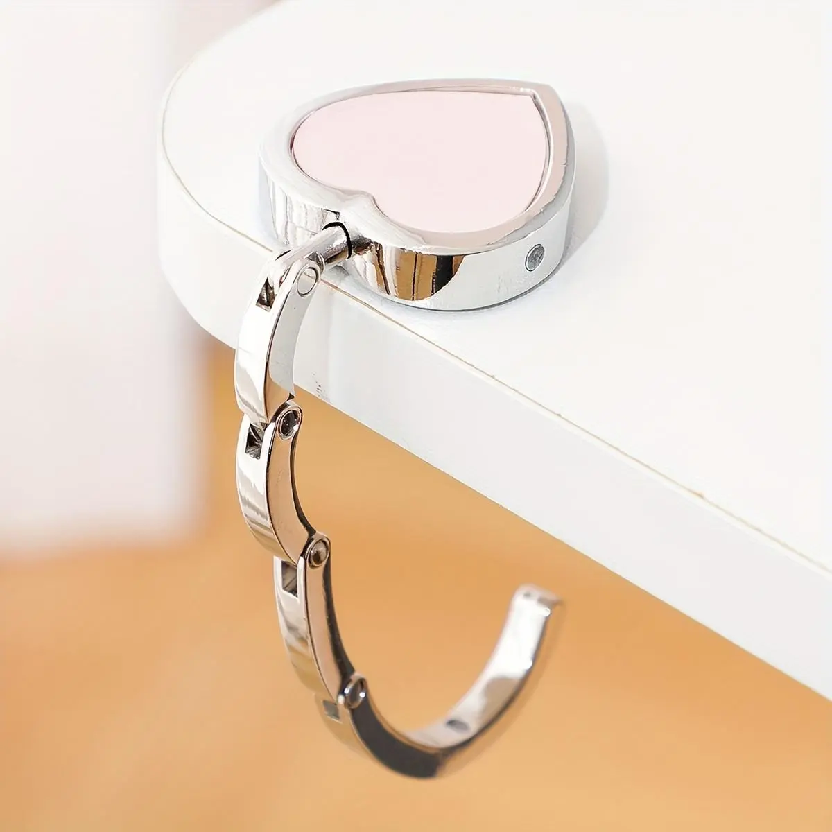 2D Flat - 2D, 1pc Heart-Shaped Folding Bag Hook / Durable Zinc Alloy, Solid Color Pattern / Ideal for Desktop And Backpack Hooks / Elegant Accessory, Durable Metal Hook, Bag Hanger