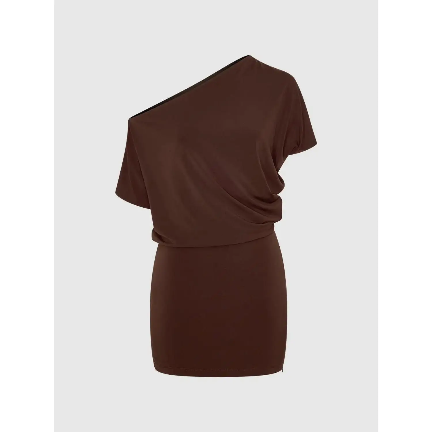 URBAN REVIVO Stretch One-Shoulder Draped Mini Dress