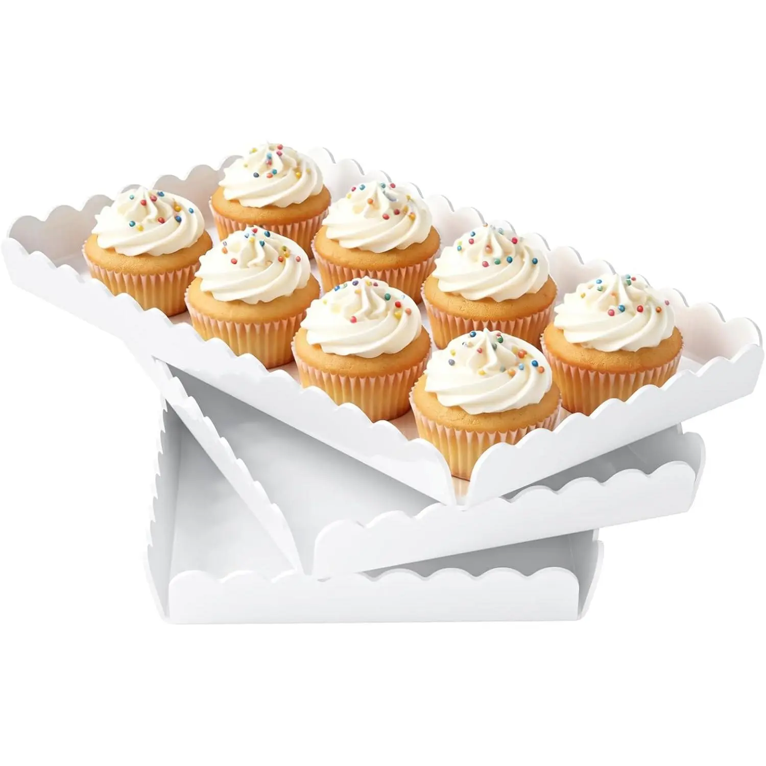Serving Trays 3 Pack, Glossy White Scalloped  Platters for Party Table Serving  Cupcake Fruit, 12.9 x 7.1 Inch  Catering Dessert Coffee Table Serving Tray for Wedding Event (Tray-White)