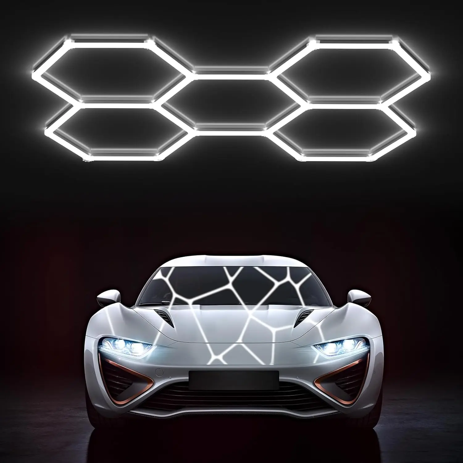 5 Hexagonal Frame LED Honeycomb Lights, 600w 60800 Lumens, Garage Light, T5 Tube Rectangular 6500k, Suitable for Garages and Beauty Shops