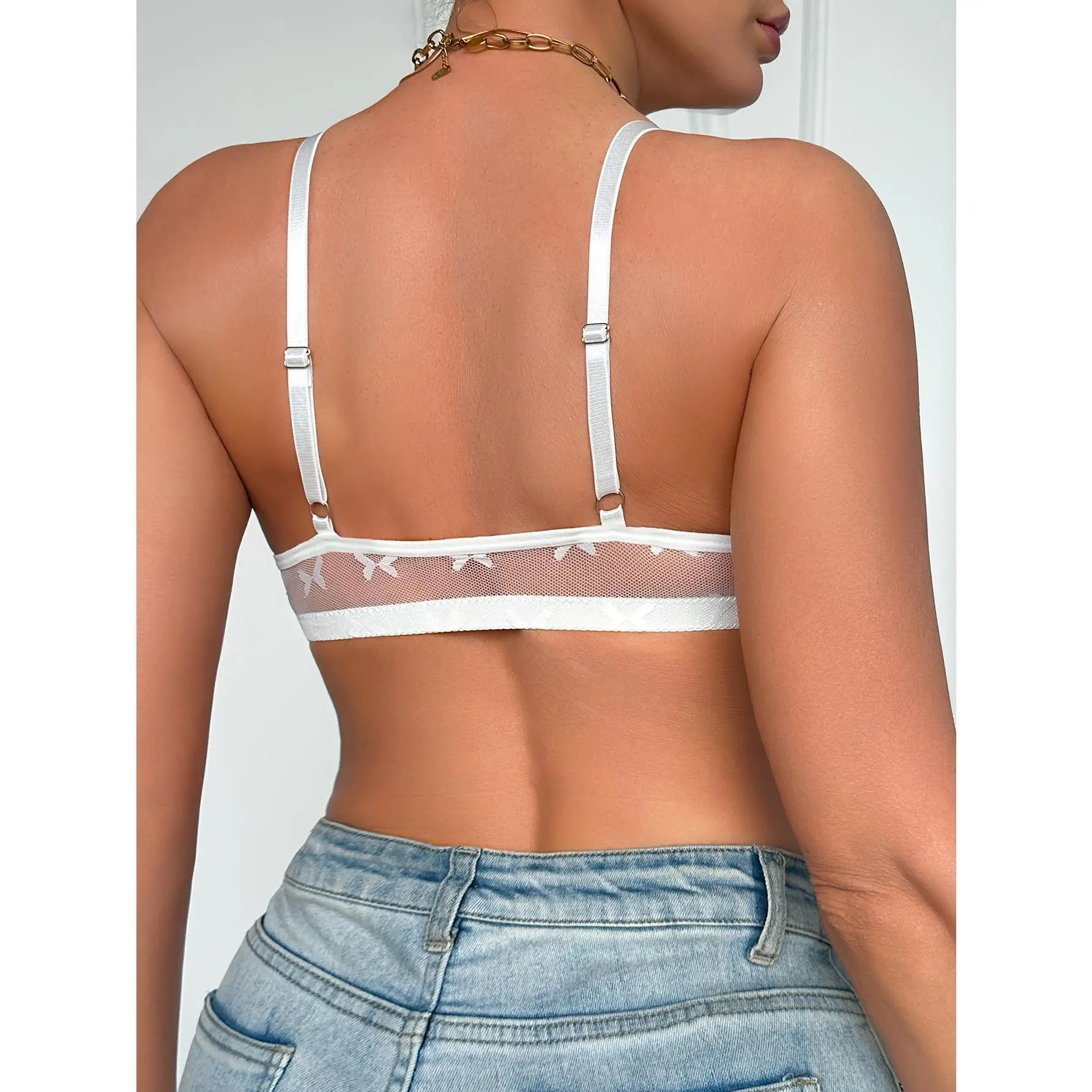 1pc Ultra-Thin Lace Patchwork Butterfly Net Yarn Semi-Transparent Pure Temptation Front-Button Design Breathable Pregnant Bra, Suitable for Various Scenes And Flexible Use