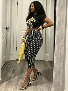 Women's Street Style Casual Polka Dot Seven-Eighths Pants, Sporty Design for Fitness and Daily Wear, Trendy European and American Fashion