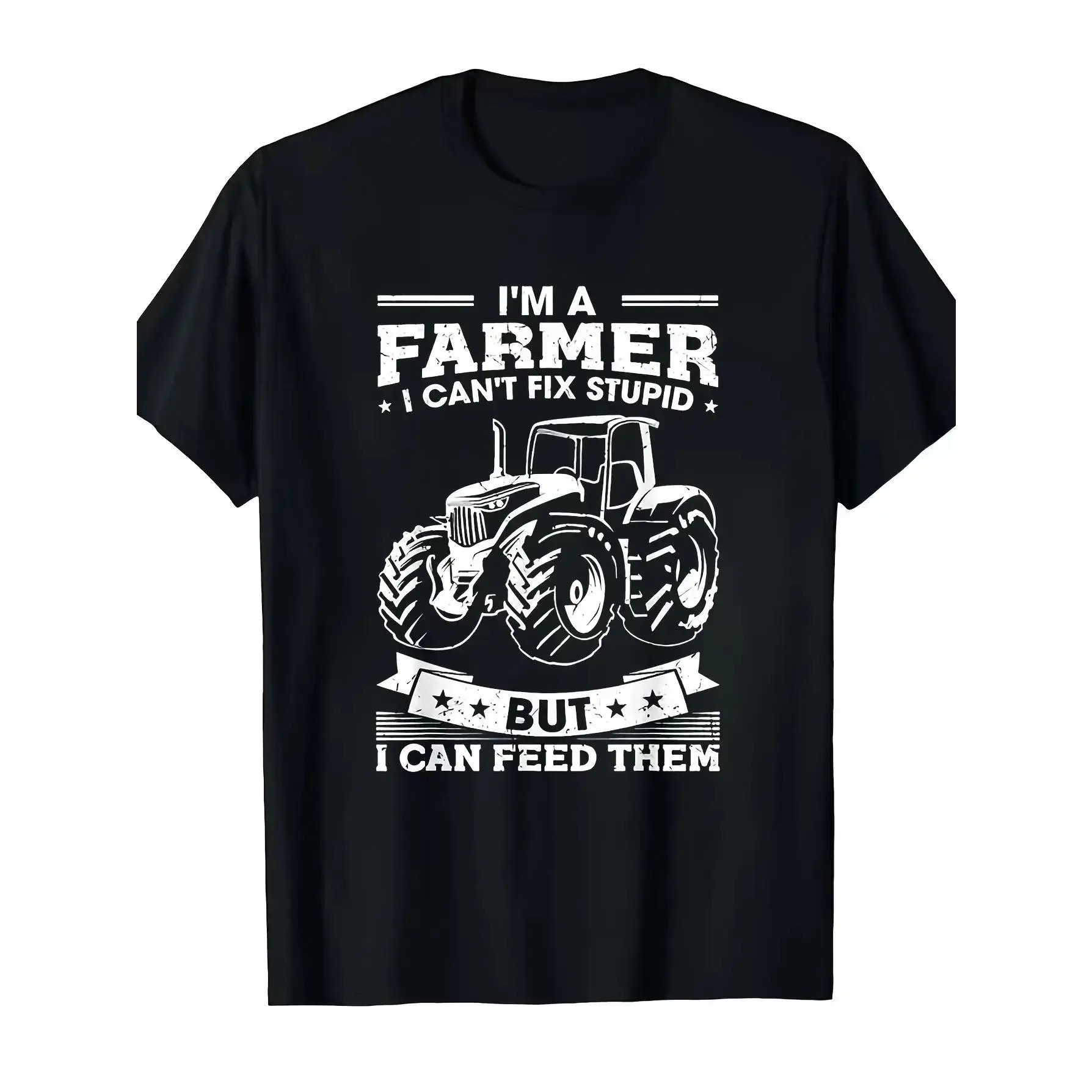 Men's Funny "I Am a Farmer I Feed The World" Tractor Print T-Shirt - Vintage Farming Tee Suitable for Agriculture Workers Gift, Casual Summer Short Sleeve Shirt with Farm Tractor