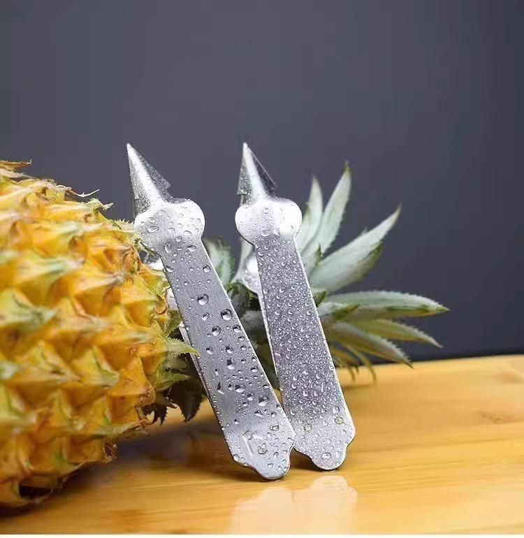 2PCS Stainless steel pineapple peeler, pineapple cutter, eye remover, tweezers, curved sugarcane knife, eye remover, and peeler.