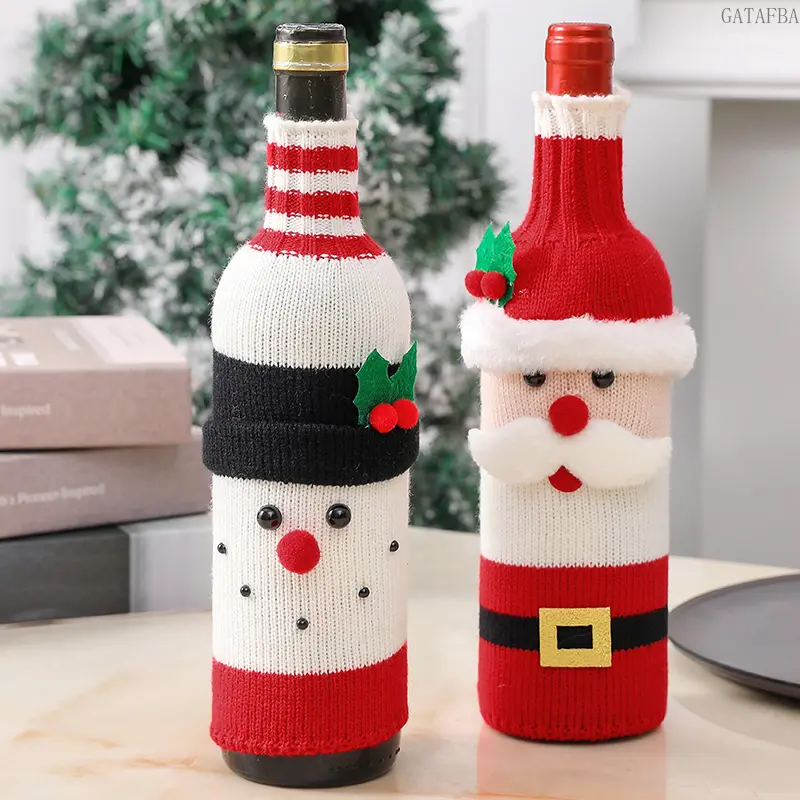 Knitted Santa Wine Bottle Cover Christmas Decorative Champagne Bottle Sleeve For Restaurant Holiday Scene Layout Home Party Decoration