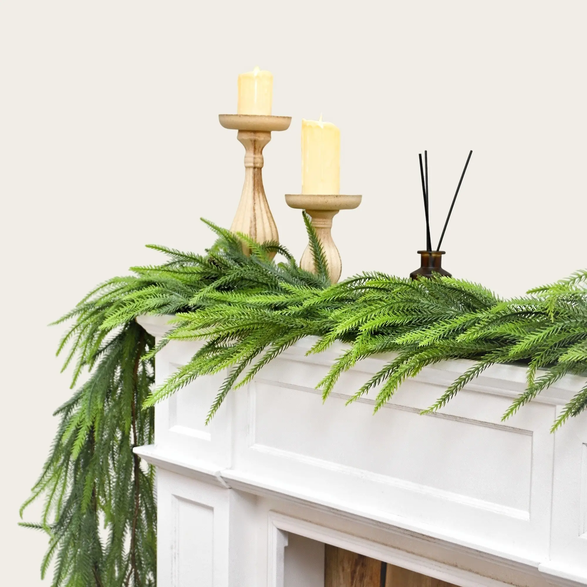 6 Foot Artificial Cedar Wreath Set, Realistic Touch Greenery, Indoor Outdoor Christmas Decor, Fireplace Mantle, Tabletop, Wall, Staircase