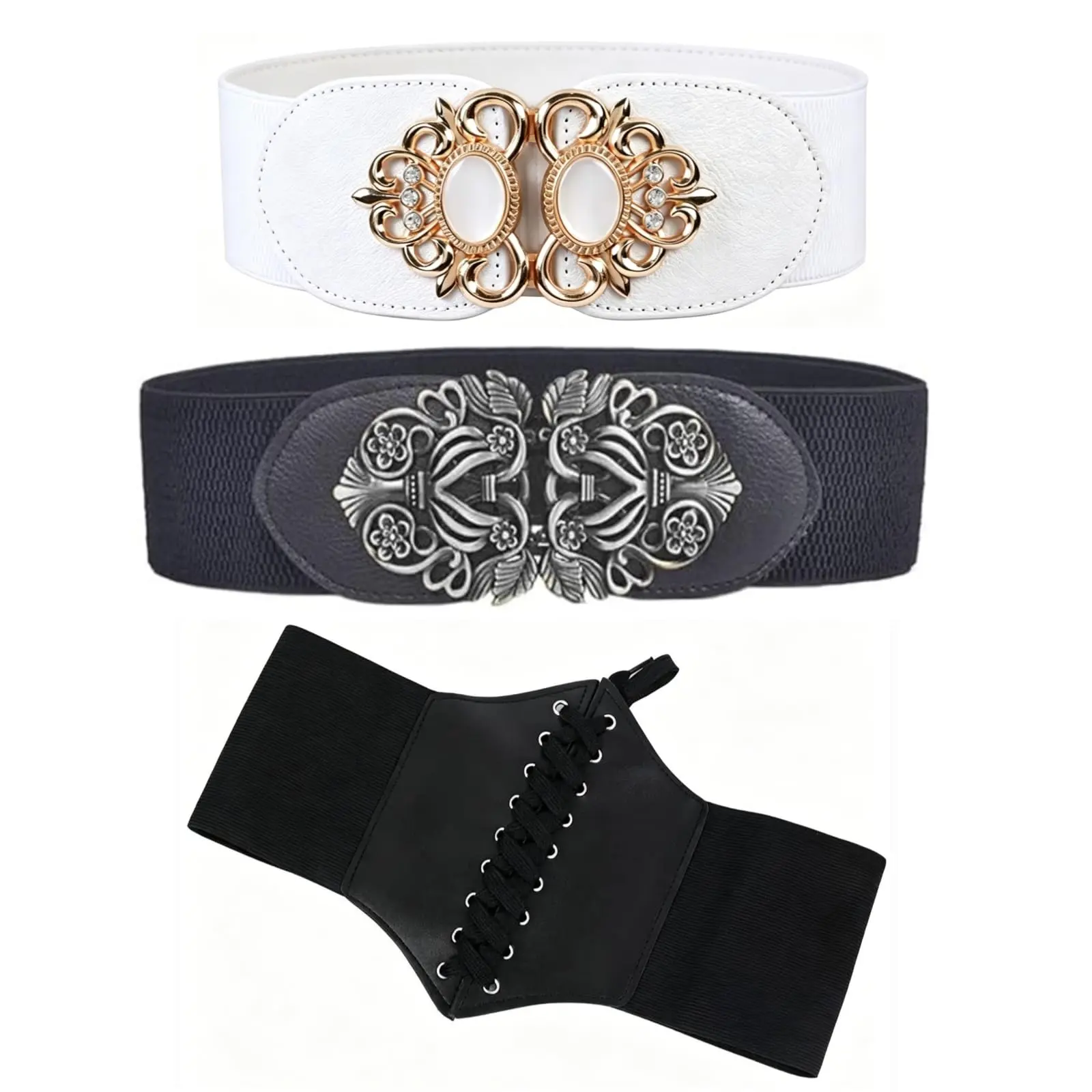 Women's PU Leather Belts - 3-Piece Set, Assorted Styles with Plain & Casual Wear Options, Waist Chains for Dresses