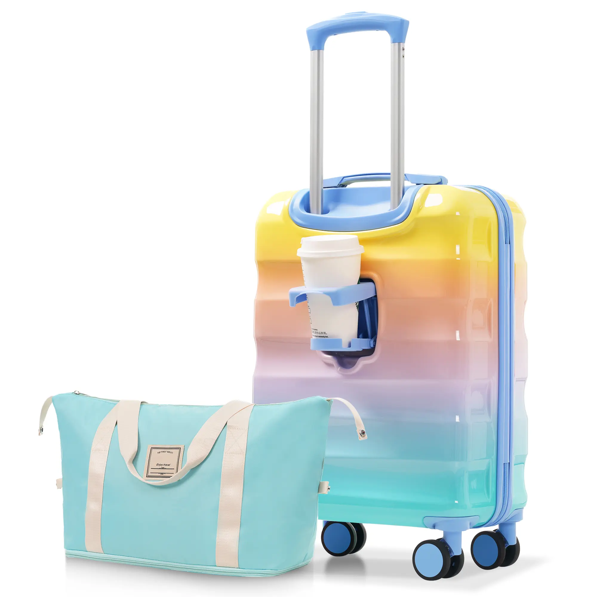 Nokaa 20-Inch Carry-On Luggage with Cup Holder, Lightweight ABS+PC Hardshell Suitcase, Spinner Wheels, TSA Lock, Airline Approved, 2-Piece Set, Blue/Orange Color Options